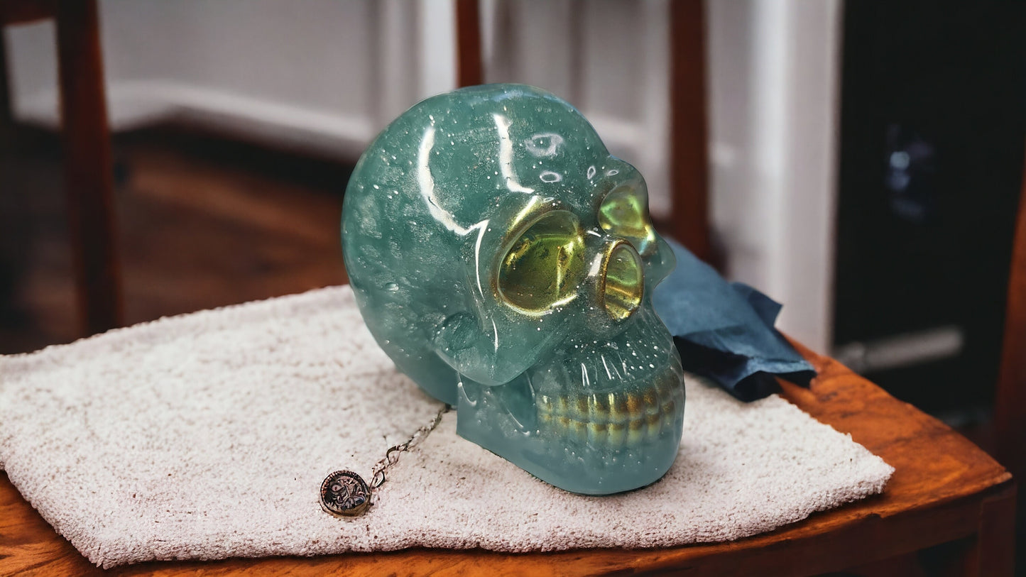 Glow Blue Glass Resin Skull Decor