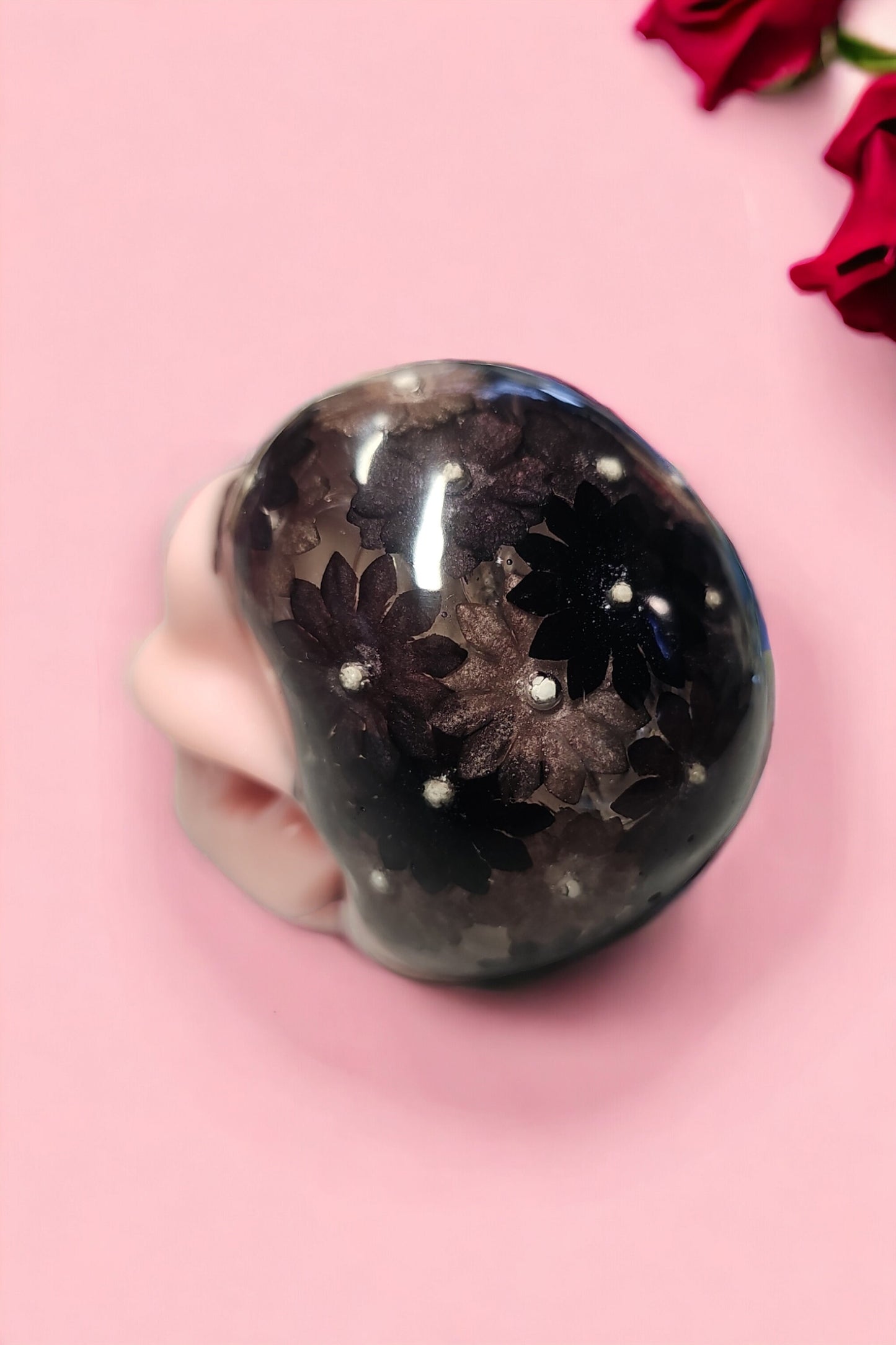 Pink Flower Resin Skull Decor