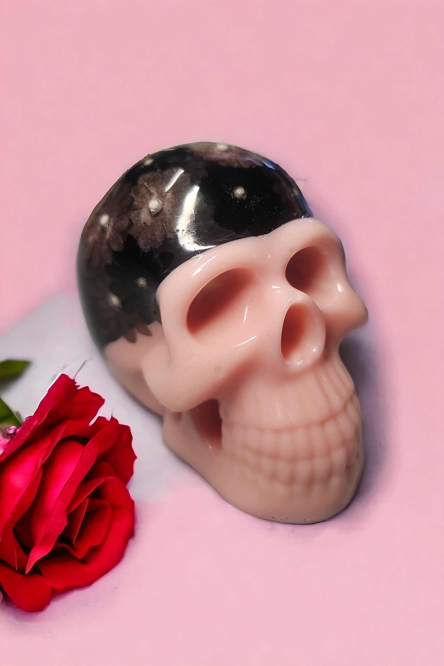 Pink Flower Resin Skull Decor