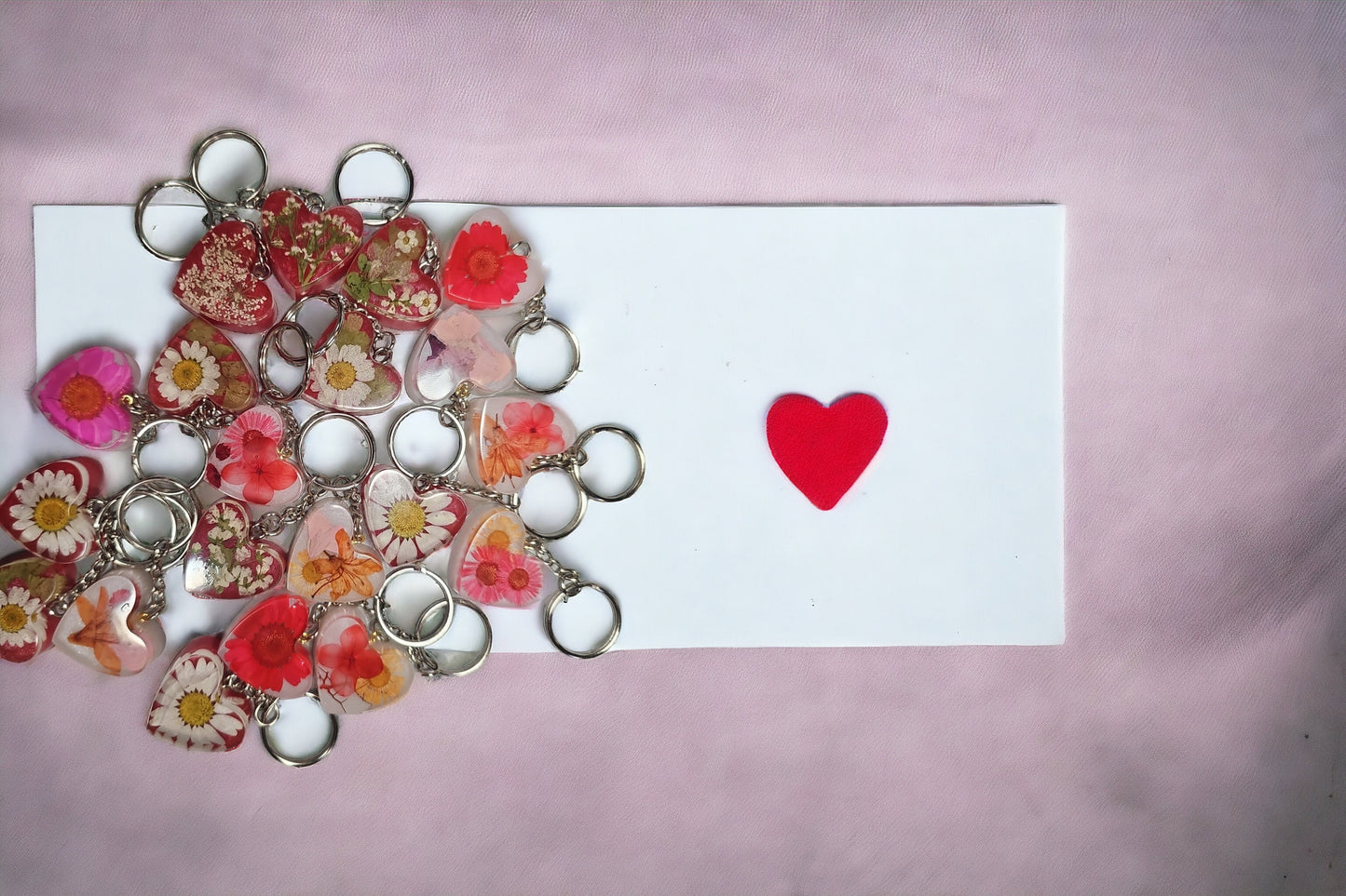 Random Flower Heart Keychain Charm