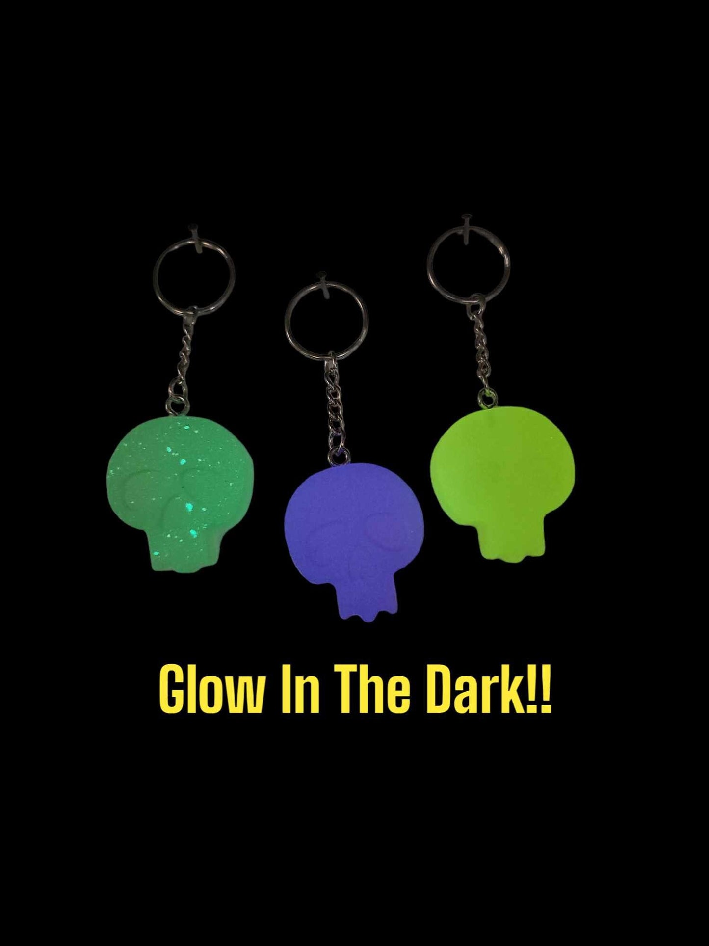 GLOW Spooky Skull Resin Keychain Charm