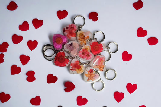 Random Flower Heart Keychain Charm